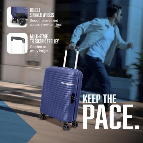 Image of American Tourister Liftoff+|Small Size Cabin Trolley Bag (55 cm) for Travel|360 8 Wheel Spinner Travel Luggage|Hard Case Polypropylene (PP) Suitcase|Mounted TSA Lock|Midnight Blue