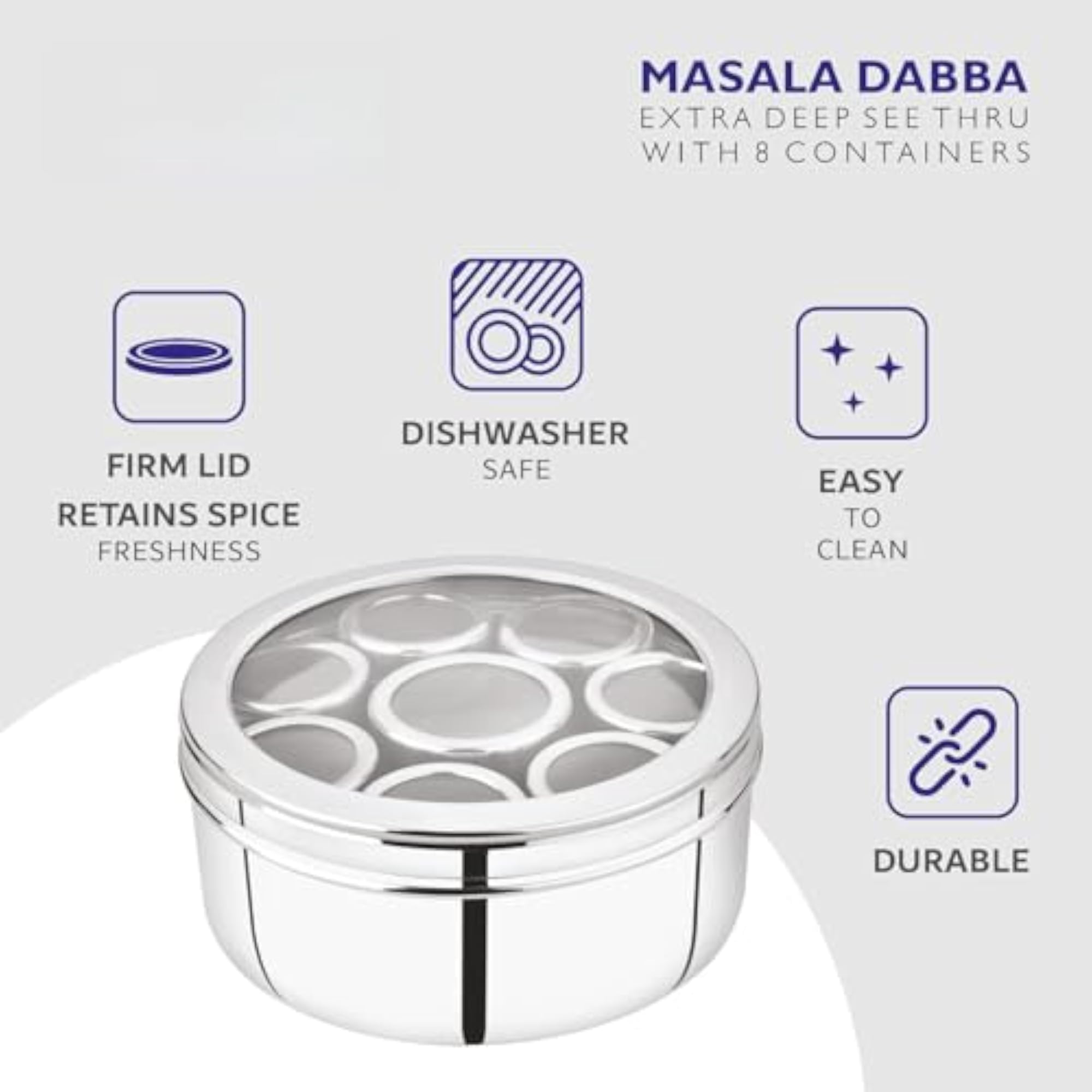 Stainless Steel Extra Deep See-Through Masala Dabba