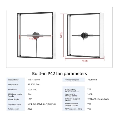 42 cm/16,53 cala 3D Hologram Projektor Wentylator Z Pokrywą 224 LED Reklama Wyświetlacz Logo Światło LED Wifi Sterowanie 3D Holograficzna Lampa Odtwarzacz Proste zarządzanie