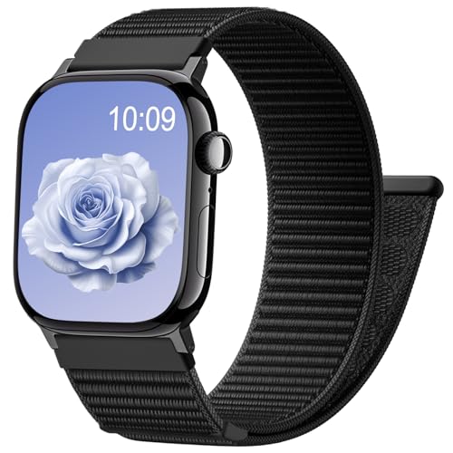 IMIVIO Nylon Bracelet Compatible avec Bracelet Apple Watch 40mm 41mm 38mm 42mm Femme Homme - Bracelets Sport Loop en Nylon pour iWatch Series 11 10 9 8 7 6 5 4 3 2 1 SE3 SE2 SE, Noir