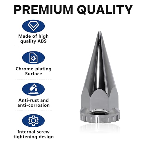 Image of Spike Lug Nut Covers 33mm x 4 3 /4 inch Thread-on Spike Top ABS Chromed Lug Nut Caps for Semi Trucks Wheel (40PCS)