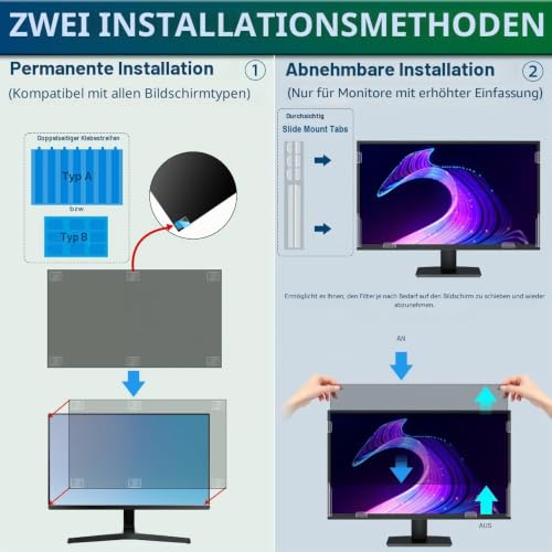 STARY Computer Sichtschutzfilter 21,5 Zoll 16:9 Seitenverhältnis, Blaulicht Blendfrei Abnehmbare 21,5\ Monitor Sichtschutzfolie für Hp/Dell/Acer/Lenovo/Asus