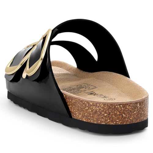 Image of KIDMI Women's Cork Footbed Slide Sandals Comfortable Arch Support Outdoor Sandal with Big Adjustable Buckle for Summer