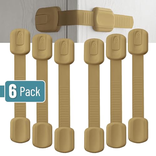 Image of Bate- Child Safety Strap Locks, 6 Pack, Golden Beige, Baby Locks for Cabinets, Drawers, Kitchen, Toilet, Furniture, Fridge, Multi-Purpose, Easy Install with Quick 3M Adhesive for Childproofing