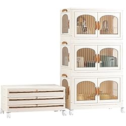 Puertas Folding RMAN Caja Organizadora Paquete de 3 Contenedores de almacenamiento con tapas 58L organizador de armario plegable almacenamiento de plástico con puerta para ropa, juguetes - blanco