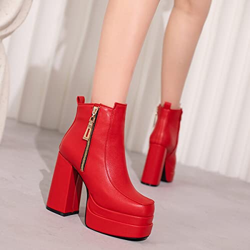 CoceMoce Stylish Platform Boots for Women Chunky High Heels Square Toe Heeled Ankle Booties with Zipper Autumn Winter Dress Shoes Evening Party Dancing Club4