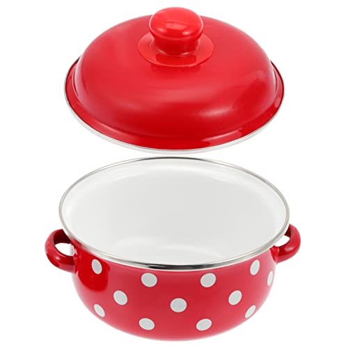 STOBAZA Enamel Soup Pot 1.1l Double Handled Thickened Stockpot Retro Non-Stick Stew Pot Gas Stove Cookware Suitable for Home Kitchen with Or Without Lid
