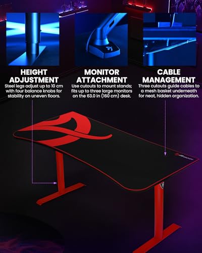 Arena Scrivania, Metallo, Nero Rosso, 160x80x80 cm - Scrivania Gaming - Immagine 3