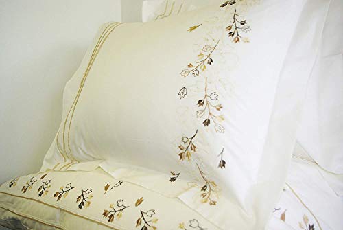 Sheetsnthings Embroidered Tasneen 210 Thread Count, 100-Percent Cotton Set Of 2 King Size Pillow Shams (Cream, Gold, Bronze, Green) #TOP2