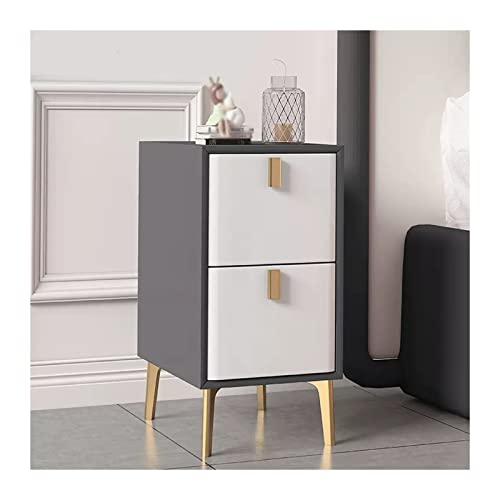 Mesita de noche moderna estrecha con cajones de almacenamiento, mesa de extremo estrecha de madera y metal para casa, apartamento, dormitorio, gris + mesita de noche blanca (tamaño L30 x P