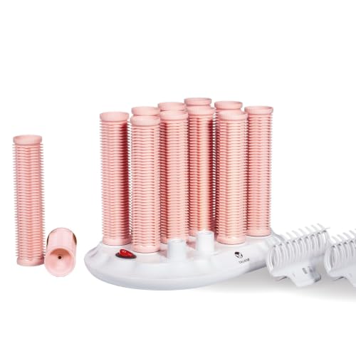 CALISTA Tools Ion Hot Rollers Long Set Hot Rollers for Long Hair with Fusion Technology Hair Rollers for Voluminous Curls & Waves Fast Heating Curlers with Claw Clips 12 Piece Set Pink Sands