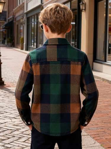 Image of Size 5-10 Years Boys' Long Sleeve Buffalo Plaid Button-Down Shirt Fall Thin Outfits Kids Clothes