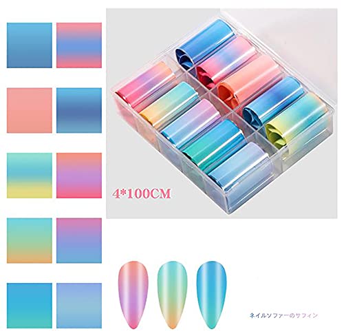 Xeaohesy 10 Rolls Fluorescent Aurora Color Nail Foils Nail Art Transfer Stickers Kit Colorful Neon Nail Foil Stickers Gradient Iridescent Transfer Sheets Foil Nail Wraps For Nail Art Supplies #TOP7