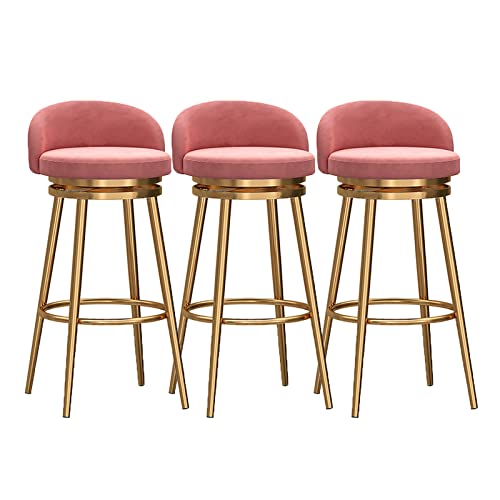 WDSOPK Taburete De Bar Giratorio De Terciopelo Rosa Estilo Granja con Respaldo Y Patas De Metal Dorado,Altura De Mostrador De 65 Cm.(3 Piezas - Rosa)