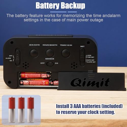 Image of Reacher Black Digital Alarm Clock Table Clock for Students, Home, Office, Corporate with Automatic Sensor, Date & Temperature
