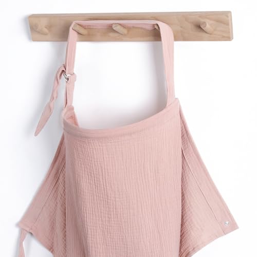 Image of Blissful Diary Muslin Nursing Cover for Breastfeeding, Breathable Breastfeeding Cover up with Arch Neckline for Women, Nursing Apron(Pink)