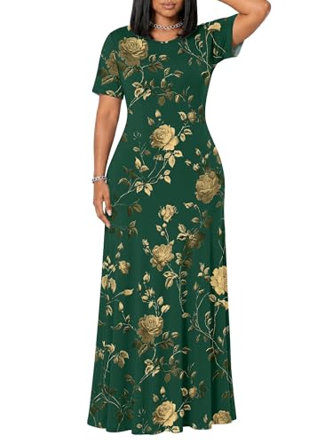 Image of SUZONANA Plus Size Dresses for Women Summer Casual Maxi Dress Short Sleeve Loose Vacation Dress
