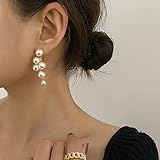 YienDoo Long Pearl Tassel Drop Earrings Multi Beaded Cluster Chandelier Dangle Earrings Gold Pearl C