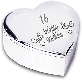 Chris Bag Of Goodies 16th 16 Sixteenth Birthday Swirl Silver Finish Heart Shaped Trinket Box Keepsake Ideas Gifts for Girls Her