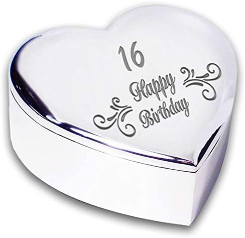 Chris Bag Of Goodies 16th 16 Sixteenth Birthday Swirl Silver Finish Heart Shaped Trinket Box Keepsake Ideas Gifts for Girls Her