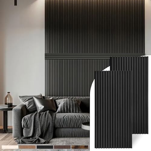 Mollywell Wood Panels for Wall, Time-Saving Installation, Versatile Wood Slat Wall Decor, Enhanced Acoustic & Sound Proof Fluted Design for Home & Office, 2 Pcs Black Oak, 47.2x23.6 Inch
