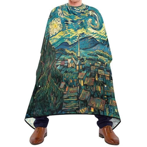 Kigai Starry Night Hair Cutting Cape for Men & Women Waterproof Barber Cape Professional Hairdressing Salon Styling Apron with Adjustable Closure Snap