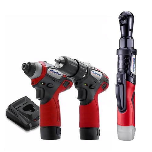 Image of ACDelco G12 Series 3-Tool Cordless Combo 2-Speed Drill/Driver+ Impact Driver + Ratchet Wrench, 2-battery, ARW1208-K10