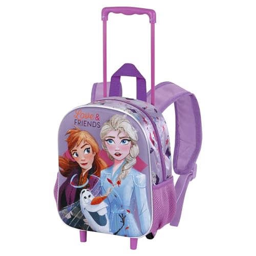 Disney Princesas-Mochila 3D con Ruedas Pequeña, 26 x 34 cm, Capacidad 12.5 L, Fucsia Frozen 2