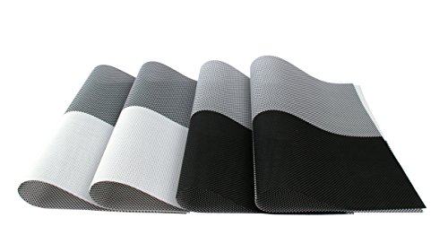 Gefeii Pvc Woven Vinyl Non-Slip Heat-Resistant Grid Black And White Placemats Kitchen Dining Party Environmental Table Mats Place Mats Pad Cushion (Black, 4) #TOP3