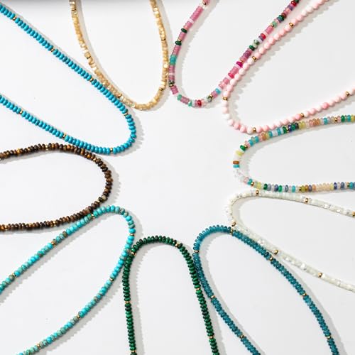 Boho Beaded Choker Necklace for Women, Dainty Natrue Stone Beads Choker Gold-color Plated beads Surfer Necklaces Summer Beach Handmade Jewelry 6