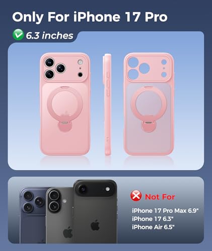 Image of FNTCASE for iPhone 17 Pro Case: [360 Spin Magnetic Stand] [Compatible with Magsafe] [Screen Protector] Translucent Matte Military Grade Shockproof Full Camera Protective Phone Cover - Pink