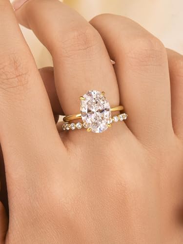 5 CT Oval Cut CZ Bridal Ring Set for Women, Sterling Silver 2-Piece Wedding Engagement Rings, 5A Grade Simulated Diamond, Stackable Promise Ring Set4