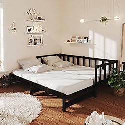 Gecheer Sofá Cama Extraíble Estructura de Sofá Cama Diseño Moderno Mobiliario Hogar Decoración Dormitorio Salón Madera Maciza de Pino Negro 2X(90x200) cm