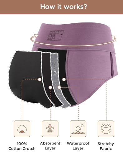 INNERSY Period Underwear for Women Leakproof High Waisted Menstrual Cotton Panties 3 Pack4