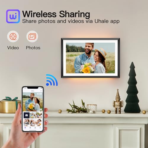 BIGASUO 10.1 inch 32GB Digital Picture Frame with LED Light, HDTouch Screen WiFi Smart Cloud Photo Frame, Slideshow, Auto-Rotation, Instant Sharing of Photos and Videos Via Uhale App - Thumbnail 2