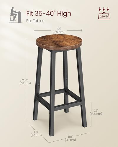 Butacos de Barra VASAGLE, Set de 2, Estilo Industrial, Asiento Redondo, Estructura de Acero Negro y Asiento en Color Marrón Rústico, Altura 25.2 pulgadas miniatura 3