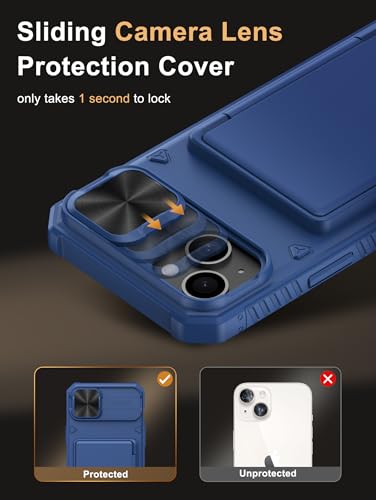 Image of Vihibii for iPhone 15 Plus, iPhone 14 Plus Back Cover Wallet with Card Holder (4 Cards) [RFID Blocking] & Slide Camera Cover, Military Grade Drop Protection, Rugged Back & Silicone Case, 6.7 inch, Blue