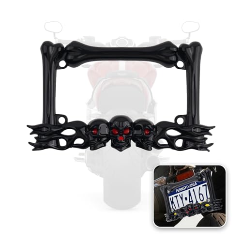 2026 New Cool Skull Motorcycle License Plate Frame Motorcycle License Plate Holder Kit Includes Screws Nuts Caps ABS Resin Motorcycles Plates Frame Fits 7x4 Inch Standard Plates