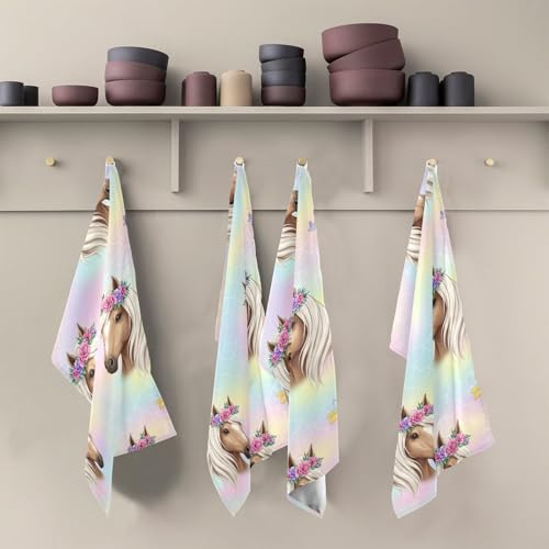 Torchons de cuisine pastel absorbants motif cheval mignon