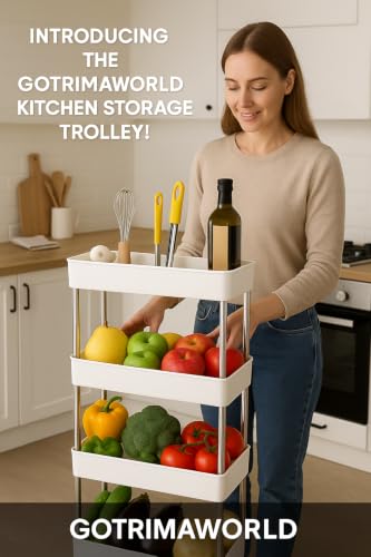 Image of 4 Tier Storage Rack, Kitchen Trolley, Storage Cart with Wheels, Rolling Storage Cart, Kitchen Storage Rack, Multipurpose Trolley (White)