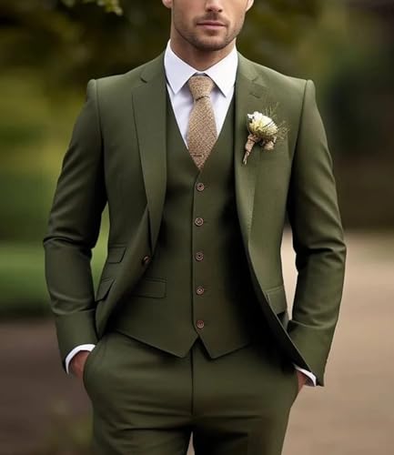 Men's 3 Pieces Tuxedos Single Breasted Wedding Suit Jacket Pants Set2