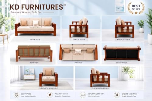 Image of GOLDEN TOUCH Sheesham Wood Sofa Set for Living Room || Sofa Sets 5 Seater || Wooden Sofa Sets Furniture || Without Pillow || Sofa 3+1+1 || Home Furniture Sofa Sets || Honey Finish