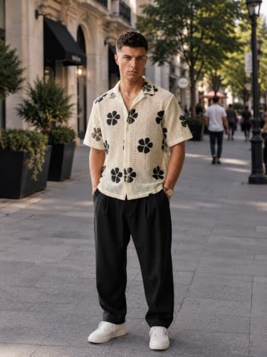 GRECIILOOKS Men's White Crochet Shirt Cream - Image 5