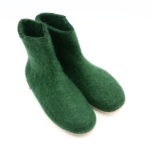 Dark Green Wool Boot, Felt Ankle Shoes, Pure Merino Wool Used, Soft, Cozy And Warm2