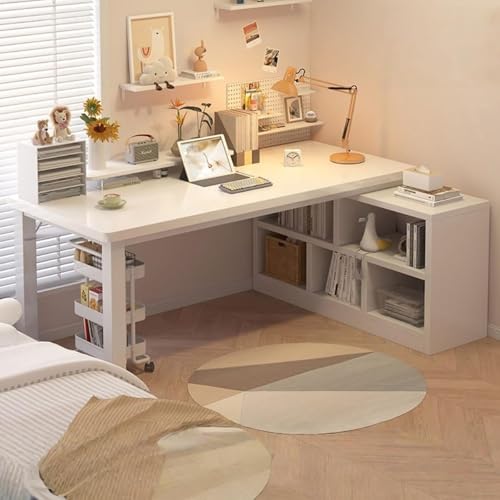 L字型パソコンデスクコーナー収納棚付きホームオフィスデスク ゲームライティング用ホームオフィス用ワークデスク組立簡単安定した耐荷重(ホワイト,100*80cm)