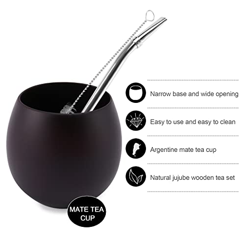 Nephit Juego de té de madera Yerba KüRbis Mate pintado a mano, natural, taza de agua mate, taza con paja, pincel de 200… - Imagen 7