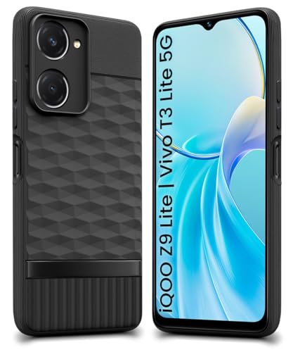 Image of WOW IMAGINE Back Cover for iQOO Z9 Lite | Vivo T3 Lite 5G | Y18t | Y18 | Y18e | Y03 | Y28s | Y37 with Hexa Cube Design | Inner Velvet Fabric | Matte Silicone Flexible Case | Camera Protection - Black