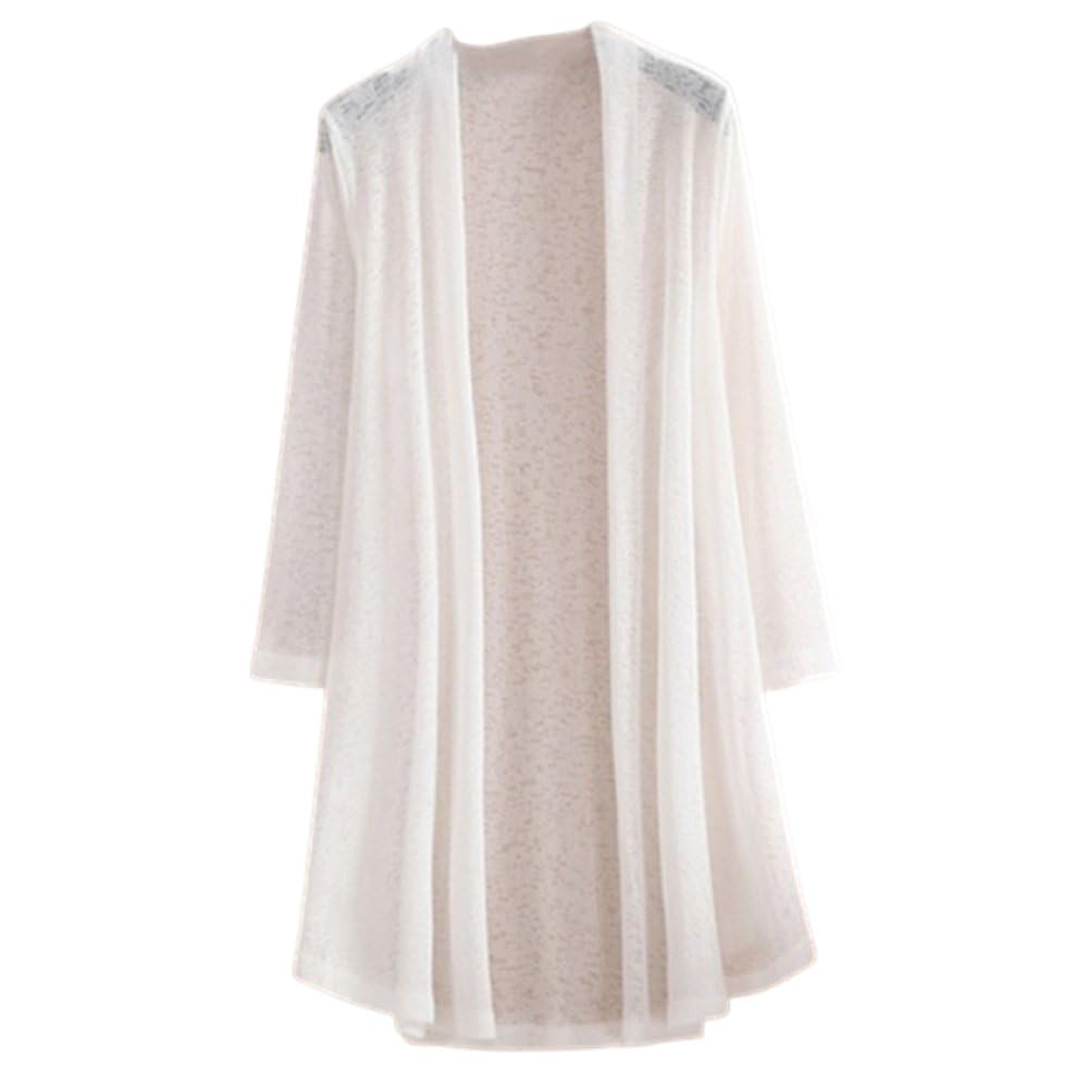 FWSHANGMAO Bolero Shrug,Women's Long Cardigan Long Sleeves Loose Plain Soft See-Through Cardigan Jacket Summer Long Open Front Kimono Kaftans Shrug Bolero Swimsuit Cover-Up for Dresses,White,XL