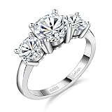 SheBorn 2 ct Moissanite Rings for Women 3 Stone Band Moissanite Engagement Ring 925 Sterling Silver