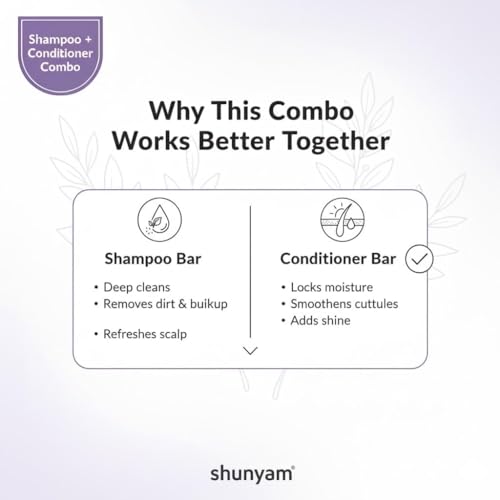 Image of Shunyam Shine Conditioner Bar & Nourishing Shampoo Bar Combo | Silky Smooth Frizz-Free Hair | Shea Cocoa Butter Rosemary Oil | Coconut Oil Lavender Eucalyptus Care | 70g + 40g Each